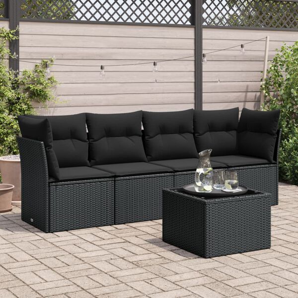 vidaXL 5 pcs conjunto sof&aacute;s de jardim com almofad&otilde;es vime PE preto