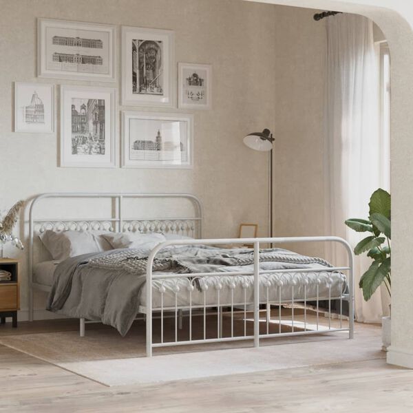 vidaXL Estrutura de cama com cabeceira e p&eacute;s 160x200 cm metal branco