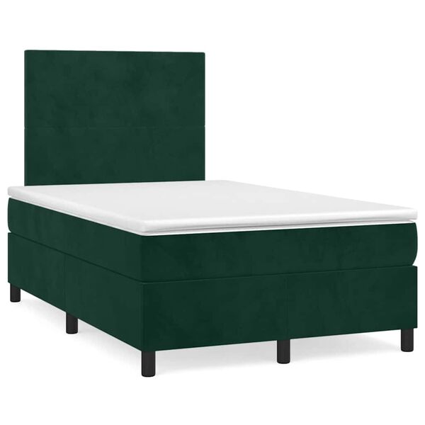 vidaXL Cama boxspring com colch&atilde;o 120x200 cm veludo verde-escuro
