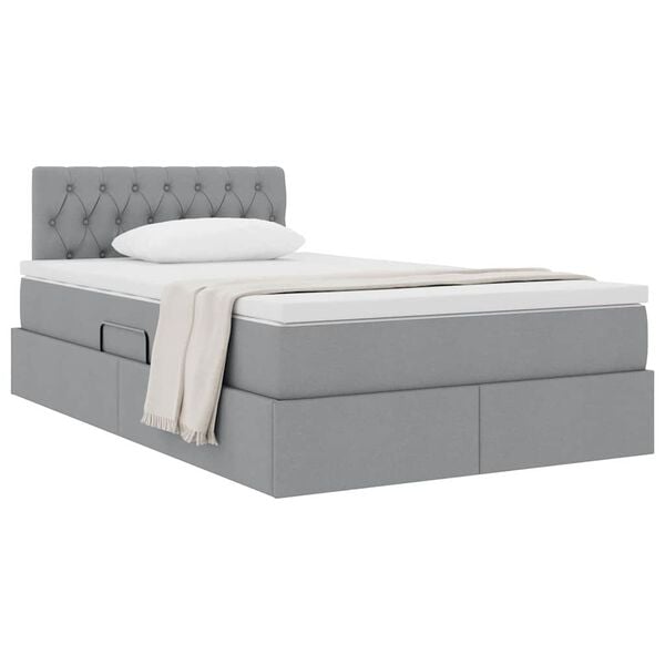 vidaXL Cama com arruma&ccedil;&atilde;o e colch&atilde;o Cinzento-claro 120 x 190 cm