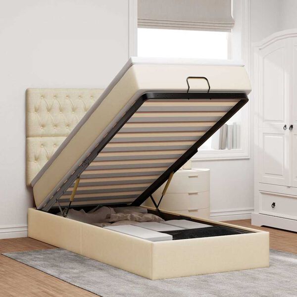 vidaXL Estrutura de cama otomana com creme de colch&atilde;o 90x190cm tecido