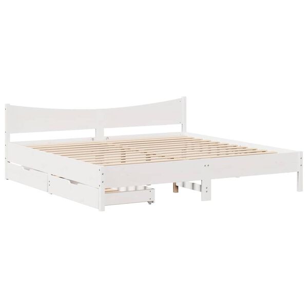 vidaXL Estrutura de cama c/ gavetas 180x200 cm pinho maci&ccedil;a branco