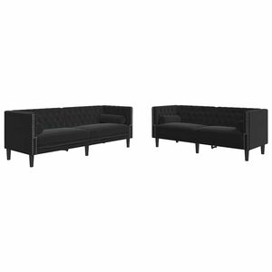 vidaXL 2 pcs conjunto de sof&aacute;s chesterfield com rolos veludo preto