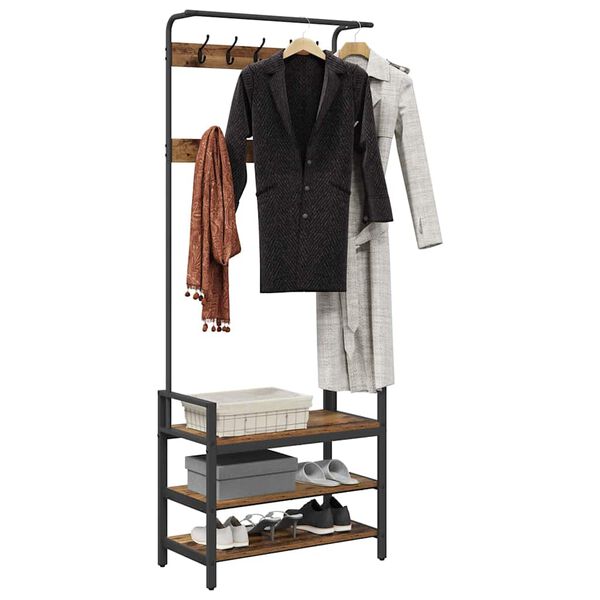 vidaXL Cabideiro Madeira antiga 75 x 34 x 184 cm Madeira processada