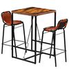 vidaXL Conjunto de bar 3 pcs madeira recuperada + couro cabra genu&iacute;no