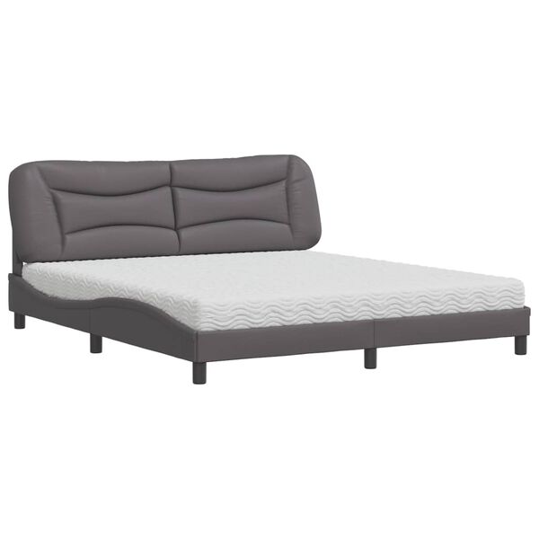 vidaXL Cama com colch&atilde;o Hvar 180x200 cm couro artificial cinza