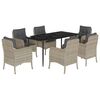vidaXL 7 pcs conj. jantar p/ jardim c/ almofad&otilde;es vime PE cinza-claro