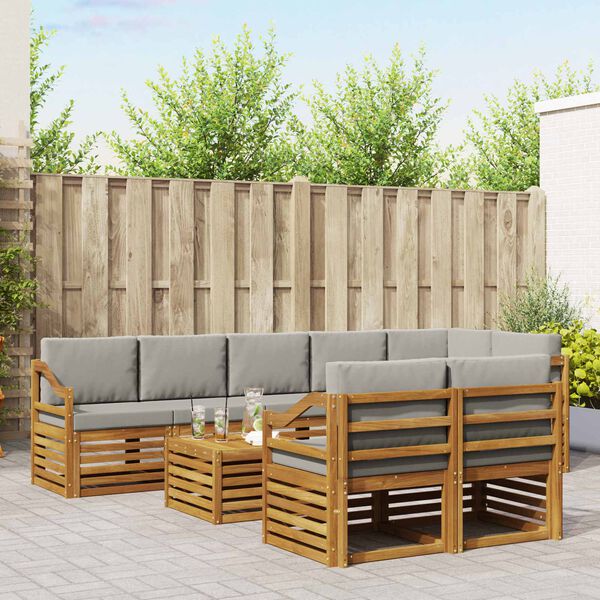 vidaXL Conjuntos de sof&aacute;s com almofada 9 pcs Cinza Natural e Claro