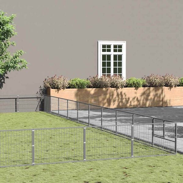 vidaXL Canil para c&atilde;es 100 m&sup2; a&ccedil;o prateado