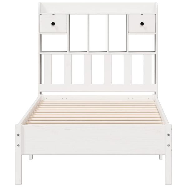 vidaXL Cama com estante sem colchão 75x190 cm pinho maciço branco