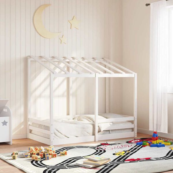 vidaXL Cama infantil com telhado 70x140 cm pinho maci&ccedil;o branco