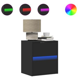 vidaXL Mesa de cabeceira de parede com luzes LED preto
