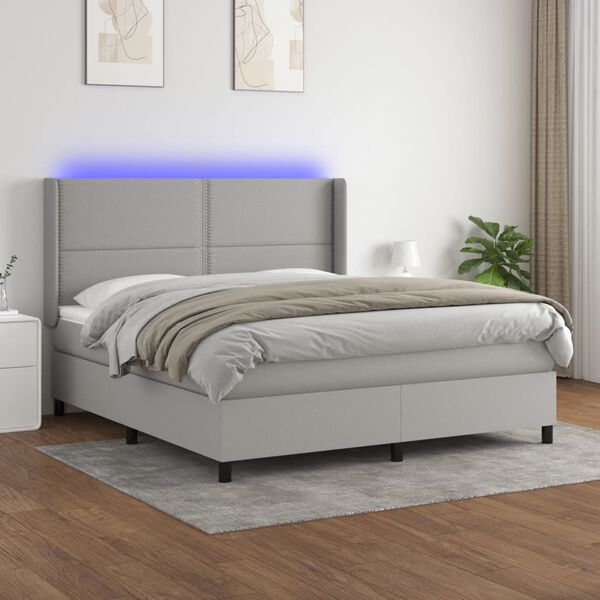vidaXL Cama box spring c/ colch&atilde;o e LED 160x200 cm tecido cinza-claro