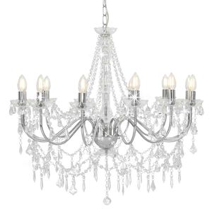 vidaXL Lustre com contas l&acirc;mpadas 12 x E14 prateado