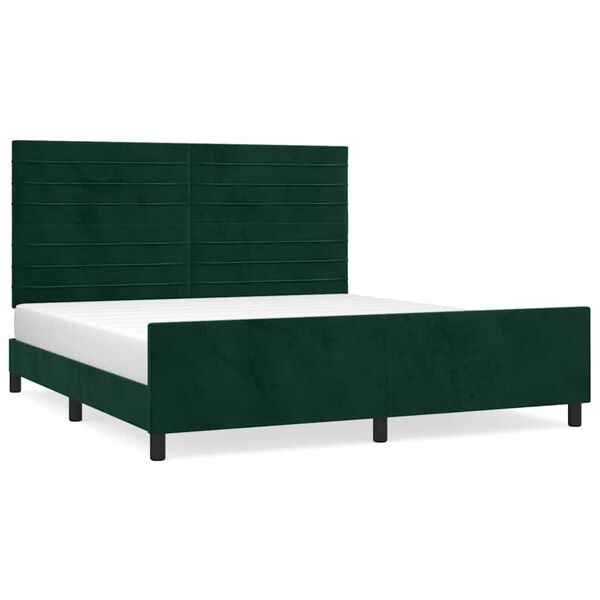 vidaXL Estrutura de cama c/ cabeceira 180x200 cm veludo verde-escuro