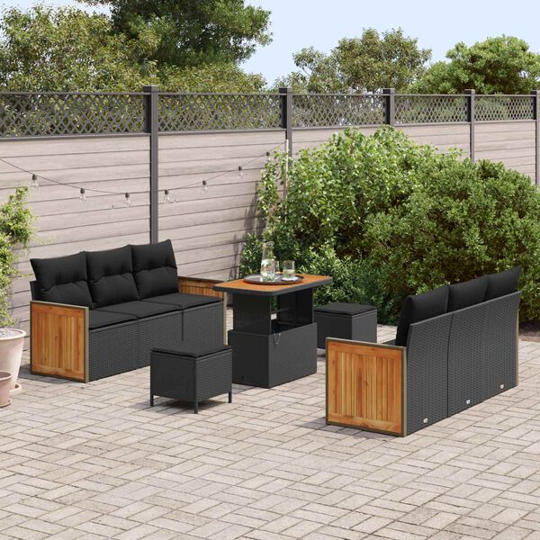 vidaXL Conjunto de Sof&aacute; de Jardim com almofada 9 pcs Preto