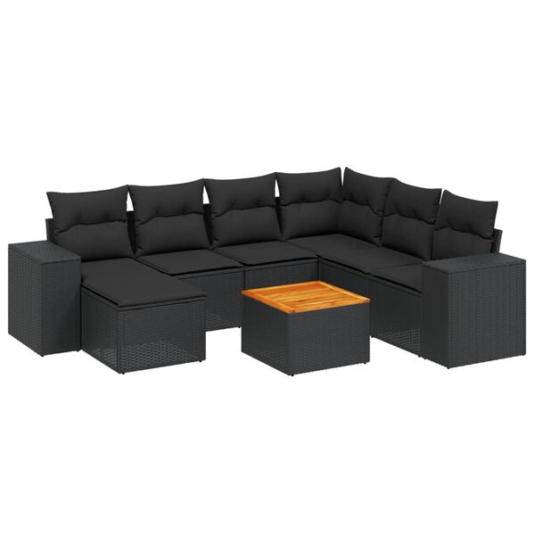 vidaXL 8 pcs conjunto sof&aacute;s de jardim com almofad&otilde;es vime PE preto
