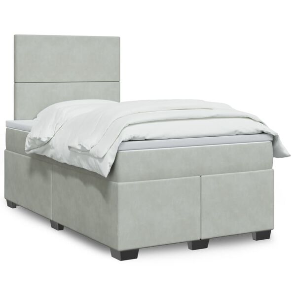 vidaXL Cama boxspring com colch&atilde;o 120x190 cm veludo cinzento-claro