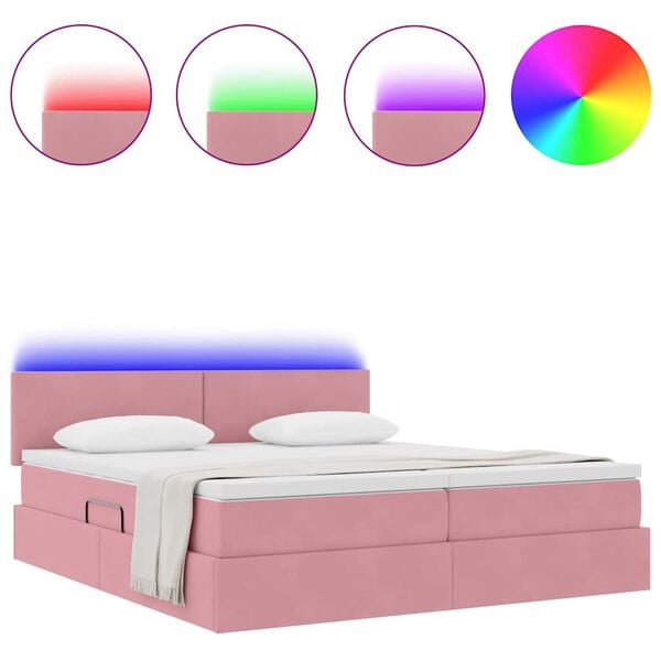 vidaXL Cama com luzes de tira LED Rosa 180 x 200 cm Veludo