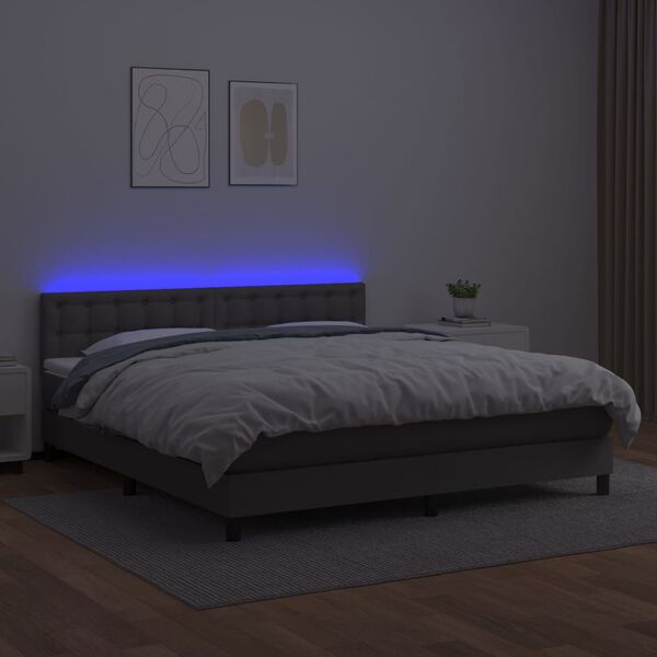 vidaXL Cama box spring c/ colch&atilde;o/LED 160x200cm couro artificial cinza