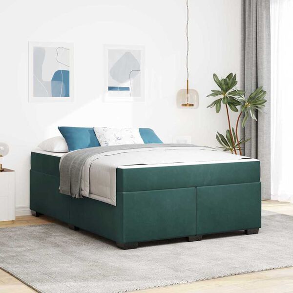 vidaXL Estrutura da Cama com colch&atilde;o Verde Escuro 140 x 200 cm tecido