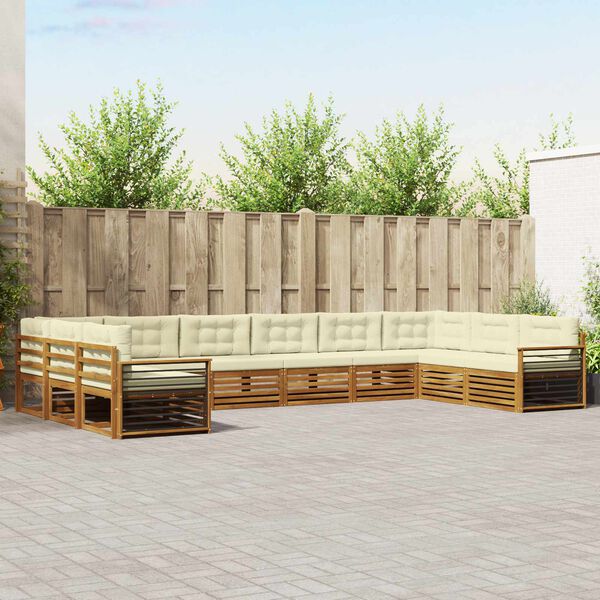 vidaXL Conjuntos de sof&aacute;s com almofada 10 pcs Natural e Creme