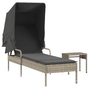 vidaXL Espregui&ccedil;adeira com toldo e mesa vime PE cinzento-claro