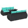 vidaXL 7 pcs conjunto sof&aacute;s jardim c/ almofad&otilde;es vime PE/ac&aacute;cia preto