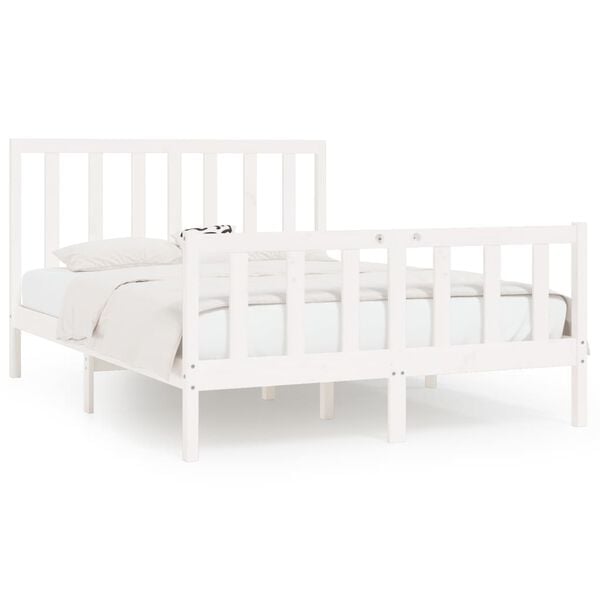 vidaXL Estrutura de cama 160x200 cm madeira maci&ccedil;a branco