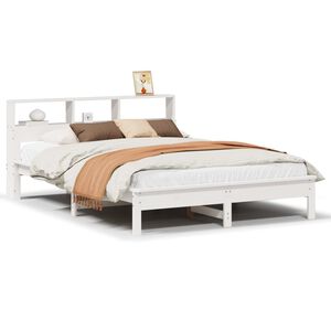 vidaXL Cama com estante sem colch&atilde;o 120x200 cm pinho maci&ccedil;o branco