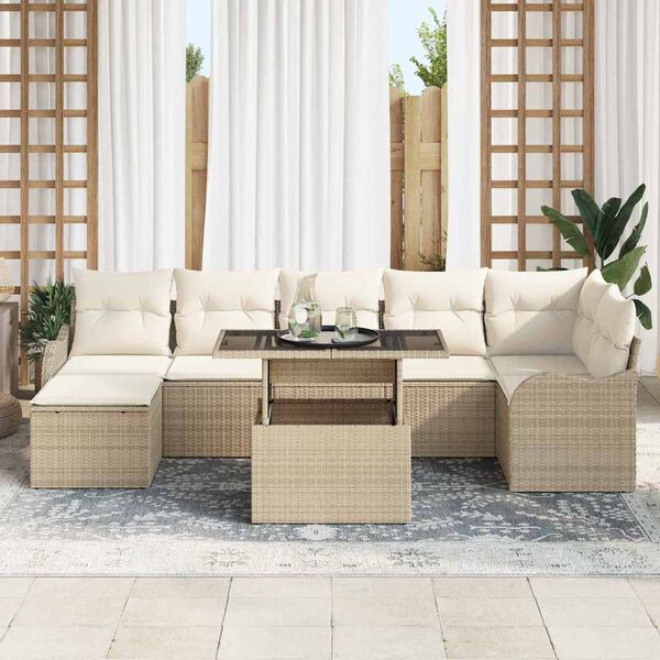 vidaXL Conjunto de Sof&aacute; de Jardim 8 pcs Bege Rattan Sint&eacute;tico