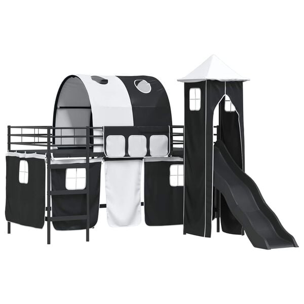 vidaXL Estrutura de Cama Loft para Crian&ccedil;as Preto 99,5 x 200 cm Metal