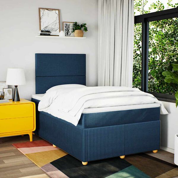 vidaXL Cama boxspring com colch&atilde;o 120x190 cm tecido azul