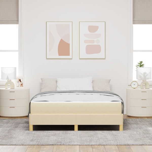 vidaXL Cama Box com colch&atilde;o Creme 140 x 200 cm tecido