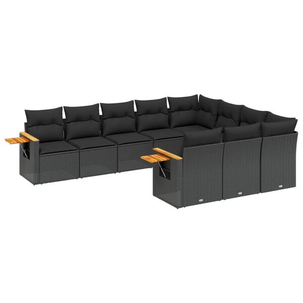 vidaXL 10 pcs conjunto sof&aacute;s de jardim c/ almofad&otilde;es vime PE preto