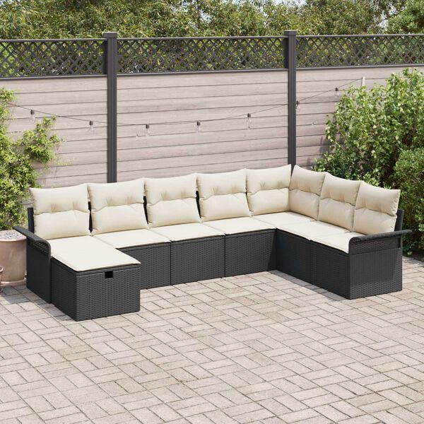 vidaXL Conjunto de Sof&aacute; de Jardim 8 pcs Preto Rattan Sint&eacute;tico