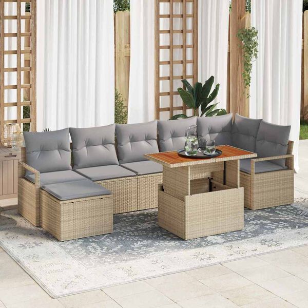 vidaXL Conjunto de Sof&aacute; de Jardim 8 pcs Bege Rattan Sint&eacute;tico