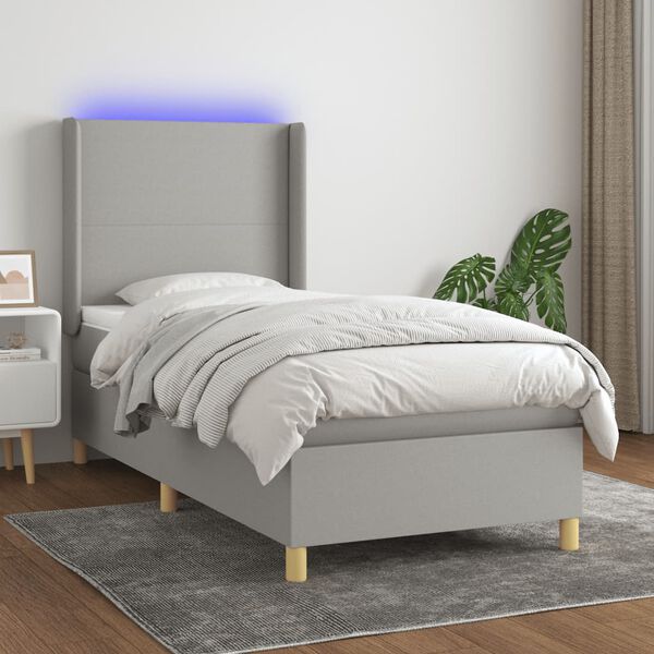 vidaXL Cama box spring c/ colchão e LED 100x200 cm tecido cinza-claro