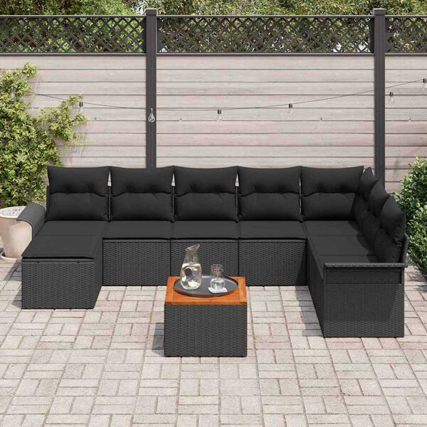 vidaXL Conjunto de Sof&aacute; de Jardim 9 pcs Preto vime PE