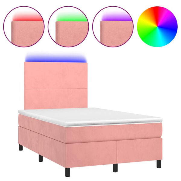 vidaXL Cama box spring c/ colch&atilde;o/LED 120x200 cm veludo rosa