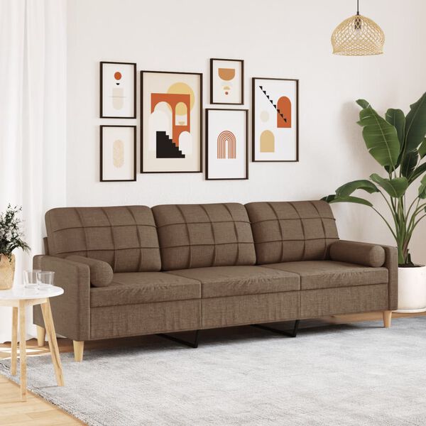 vidaXL Sof&aacute; 3 lugares c/ almofadas decorativas 210 cm tecido castanho