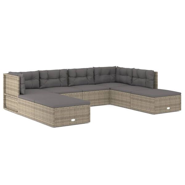vidaXL 8 pcs conjunto lounge de jardim c/ almofadões vime PE cinzento