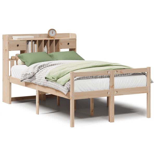 vidaXL Cama com estante sem colch&atilde;o 135x190 cm pinho maci&ccedil;o