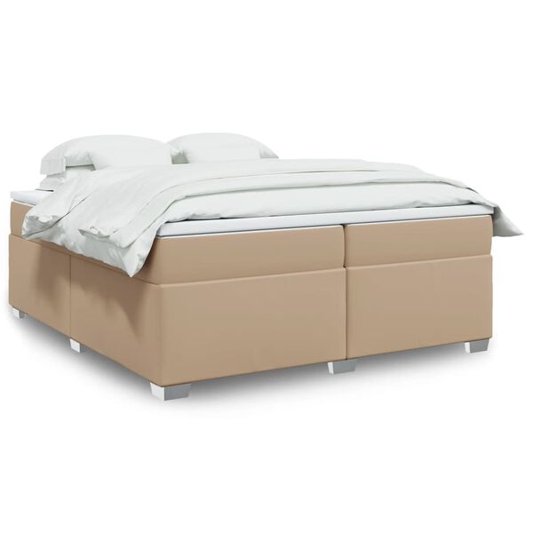 vidaXL Cama com molas/colch&atilde;o 200x200 cm couro artificial cappuccino