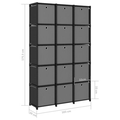 vidaXL Unidades prateleiras 15 cubos c/ caixas tecido preto