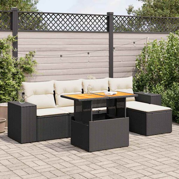 vidaXL 6 pcs conjunto sof&aacute;s de jardim c/ almofad&otilde;es vime PE preto