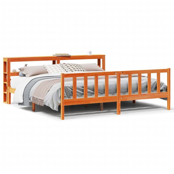 vidaXL Estrutura cama c/ cabeceira 180x200cm pinho maci&ccedil;o castanho-mel