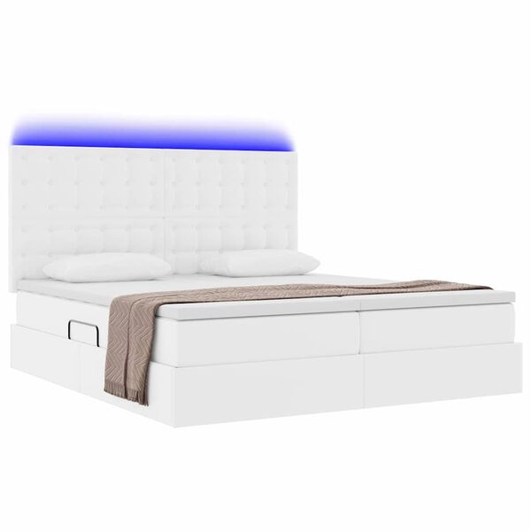 vidaXL Cama com arruma&ccedil;&atilde;o e LED com cabeceira Branco Puro 200 x 200 cm