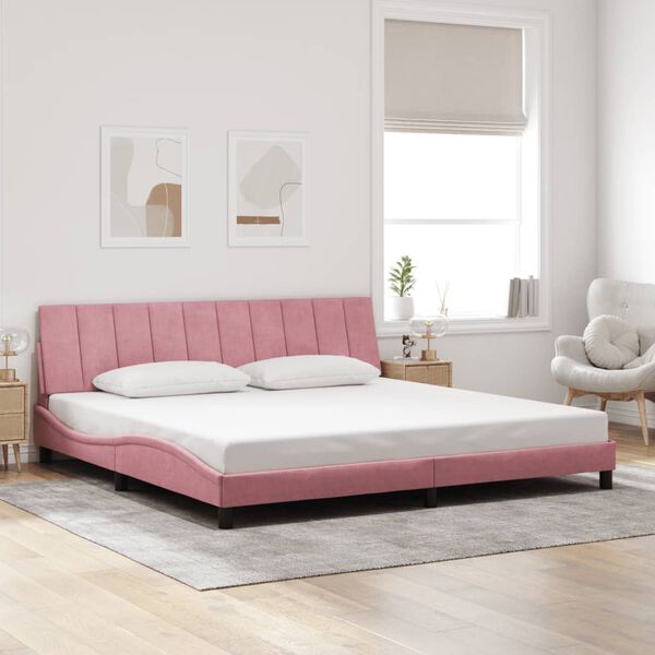 vidaXL Estrutura de cama com LED sem colch&atilde;o Hanko 200x200 cm veludo rosa