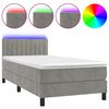 vidaXL Cama box spring c/ colch&atilde;o/LED 90x200 cm veludo cinzento-claro